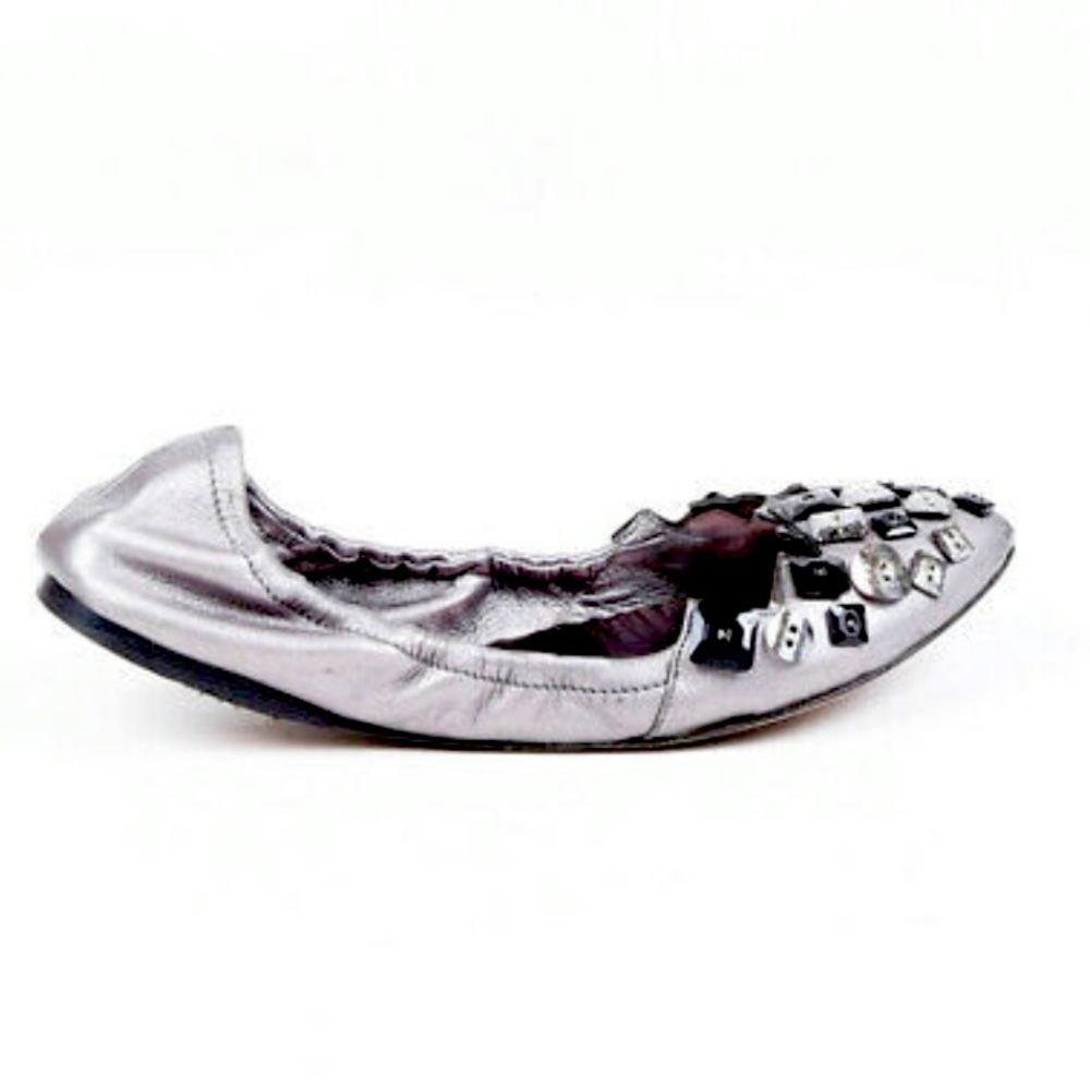 COPY - Miu Miu Flats Silver Leather Button Scrunch Ballet 39.5